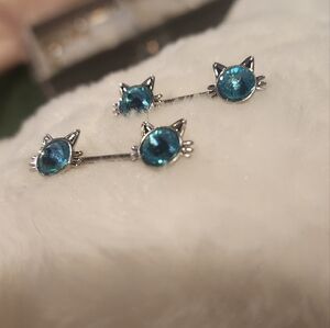 Silver and Blue Cat Ear Stud Nipple Ring